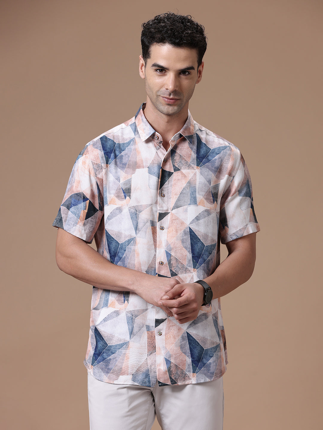 Printed Half Sleeve Pointed Collor Shirt