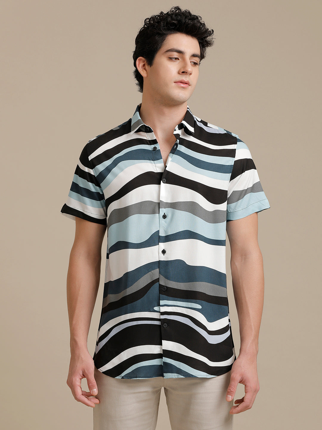 Black Waves Print Short Sleeve Shirt