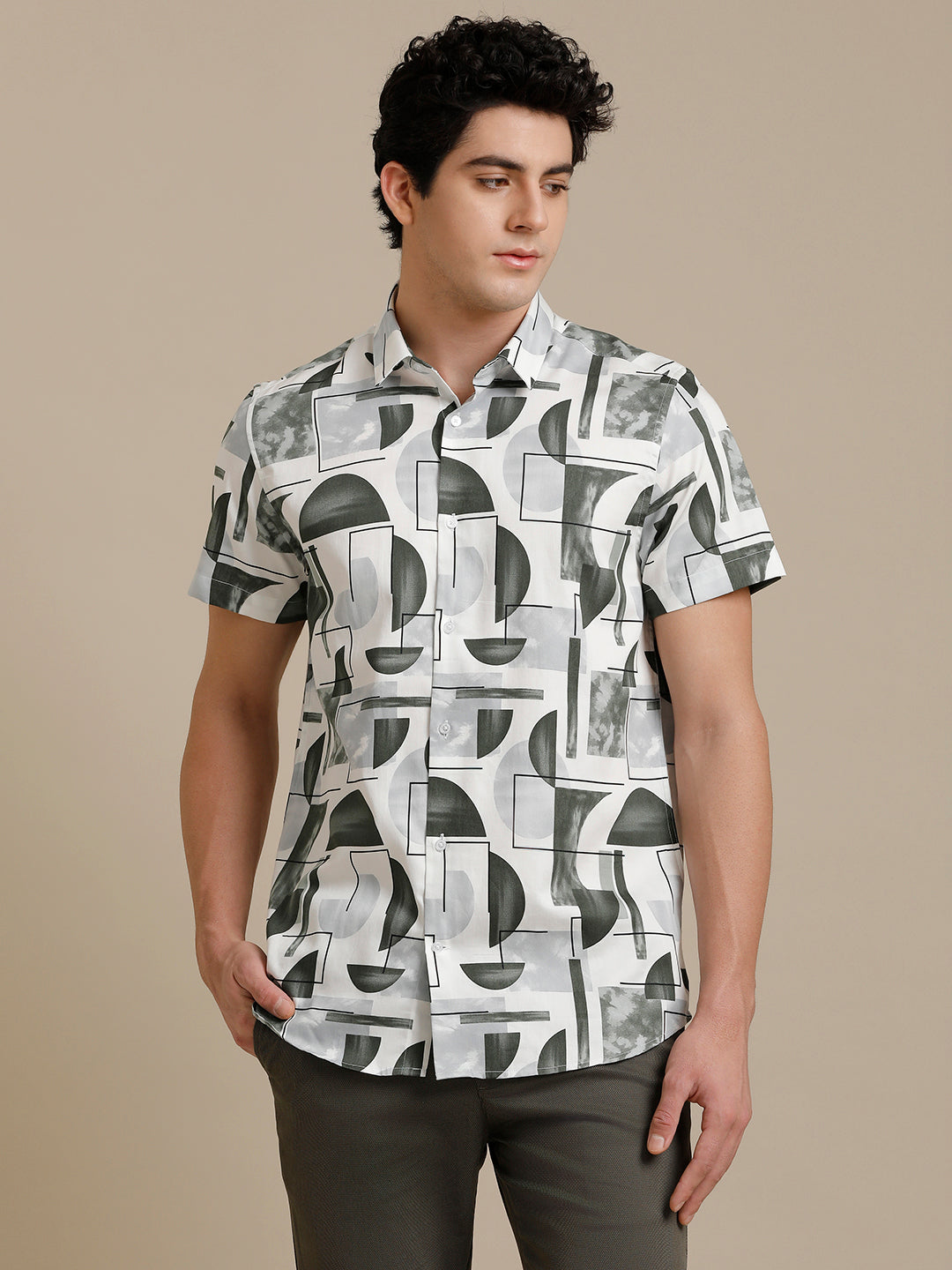 Green Abstract Print Short Sleeve Shirt