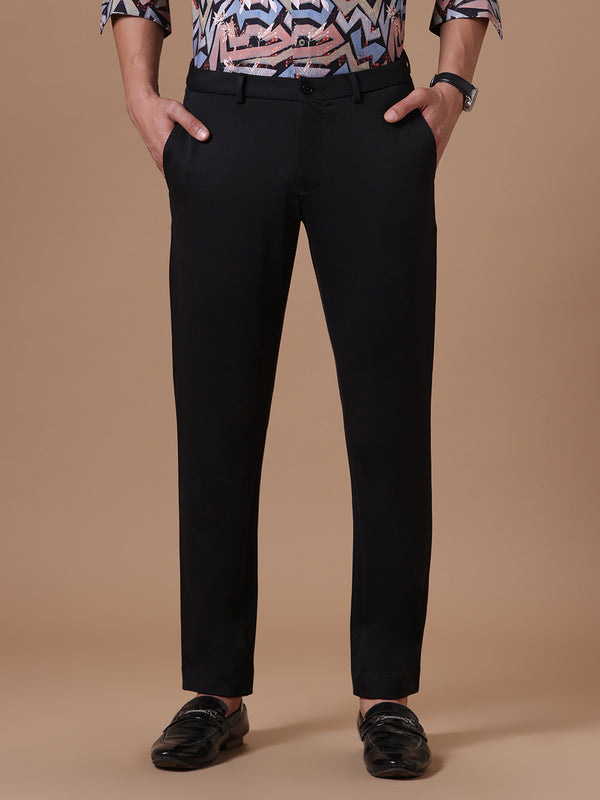 Knitted Slim Fit Black Formal Stretch Trouser (TAHLIA)