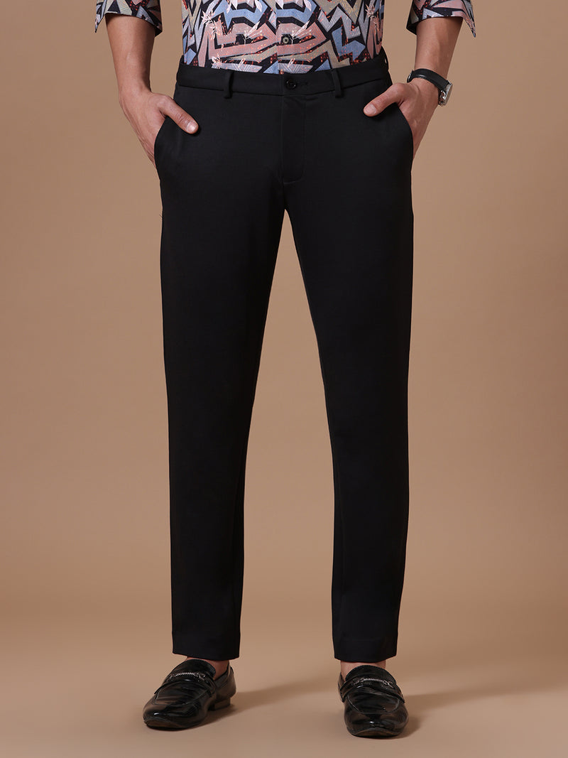 Knitted Slim Fit Black Formal Stretch Trouser (TAHLIA)