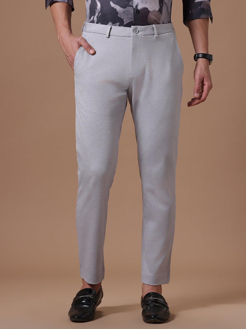 Knitted Slim Fit Light Grey Formal Stretch Trouser (TAHLIA)