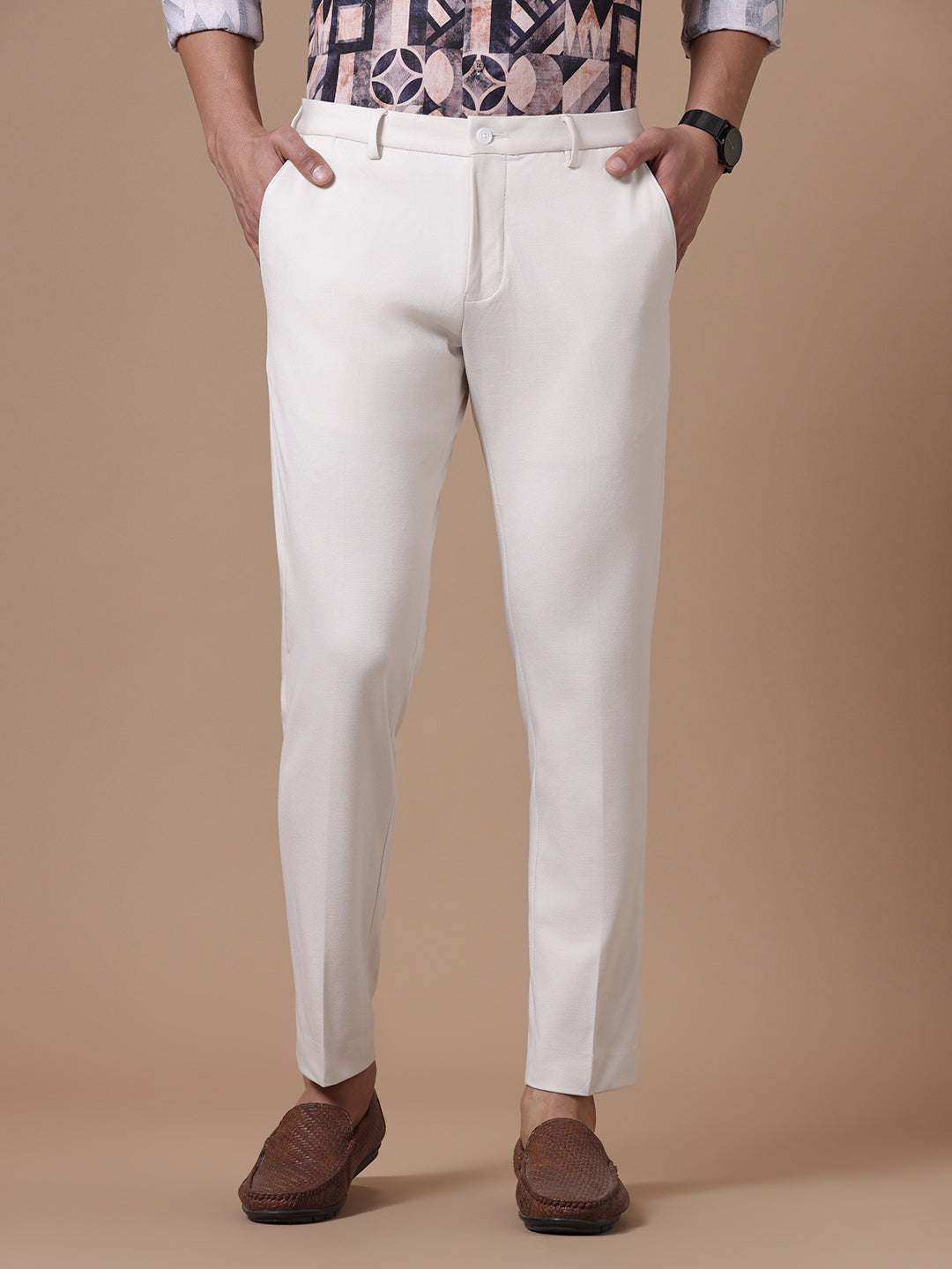 Knitted Slim Fit Ivory Formal Stretch Trouser (TAHLIA)