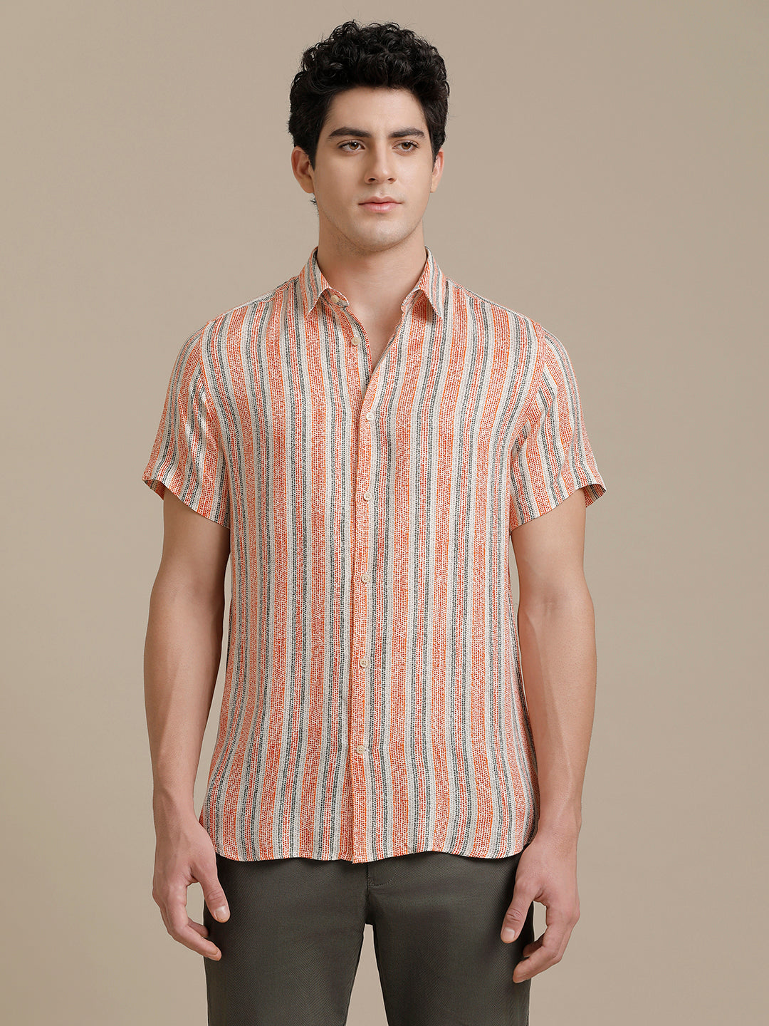 Multi Stripe Print Short Sleeve Shirt