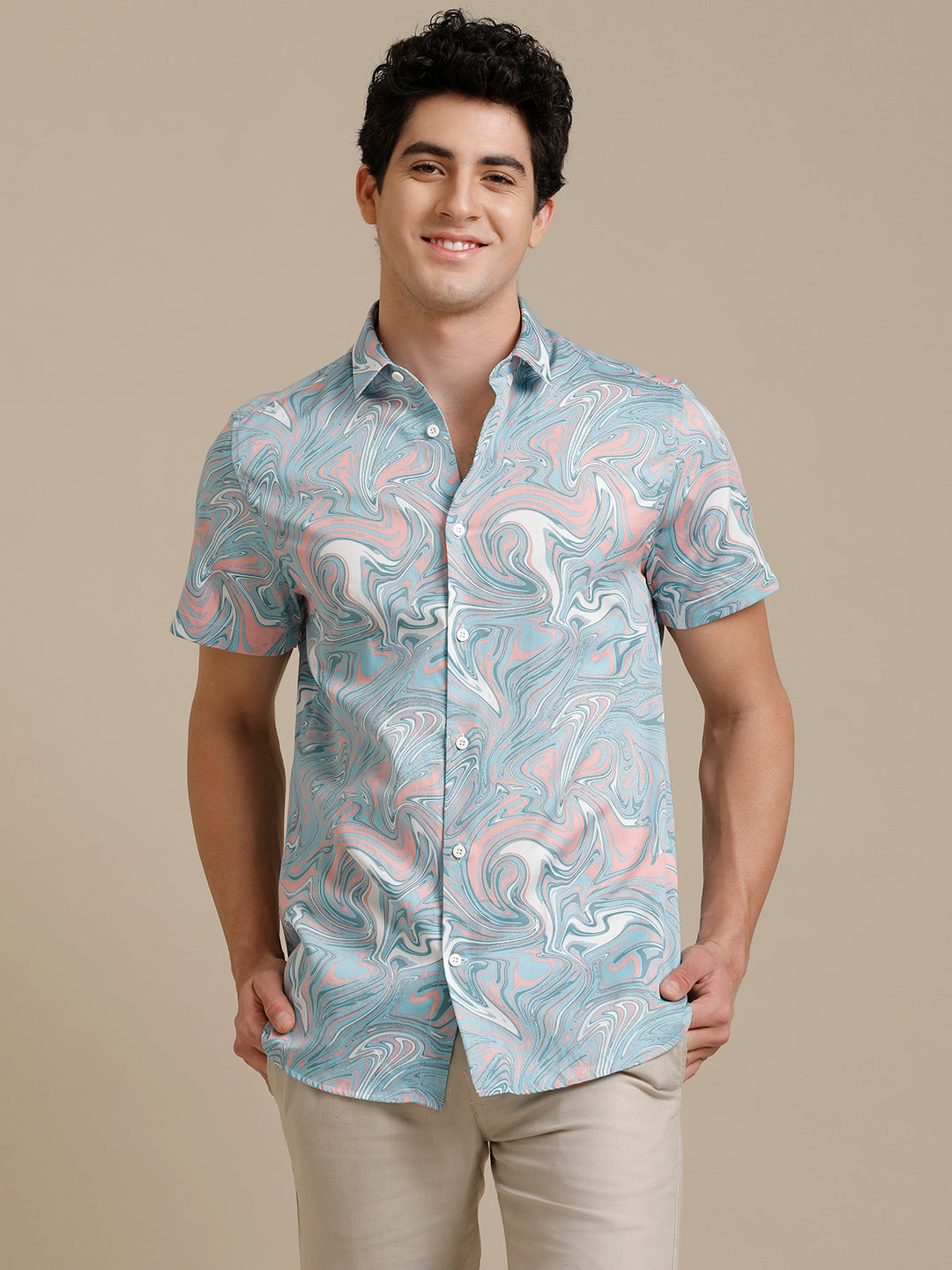 Marble Print Short Sleeve Shirt