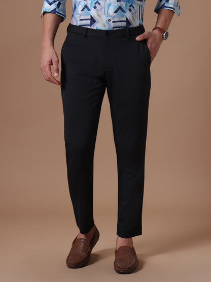 Knitted Slim Fit Black Casual Stretch Trouser (TAELYN)