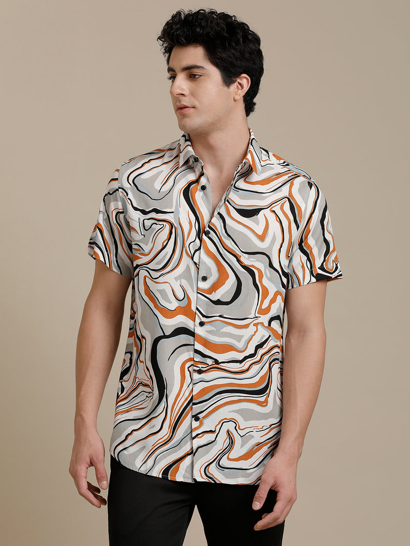 Abstract Waves Multi Print Short Sleeve Shirt