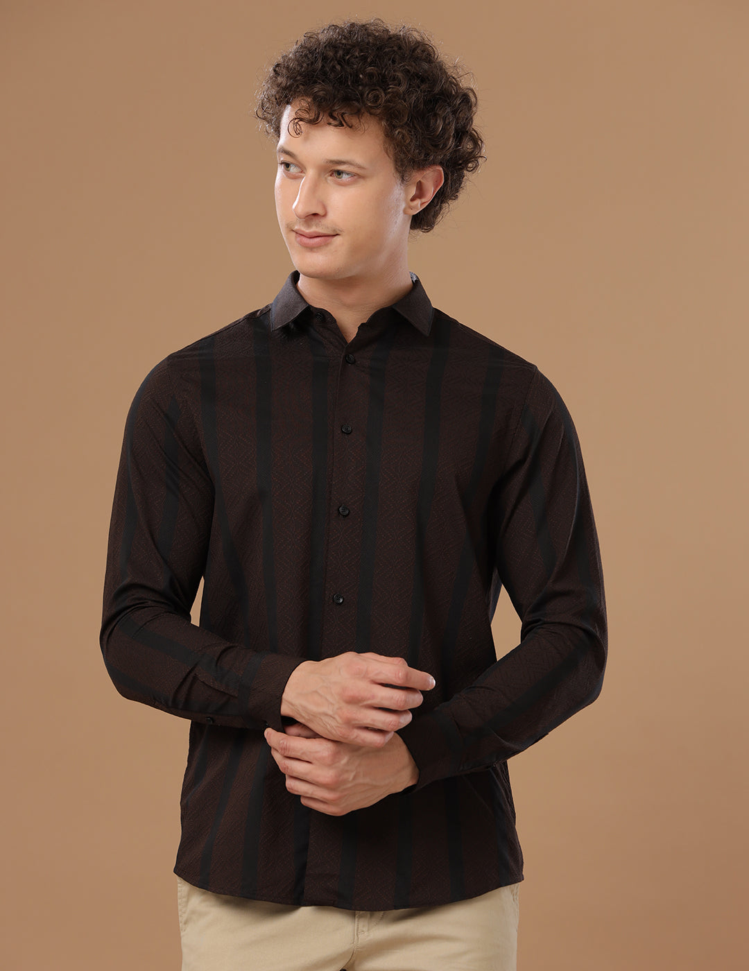 Comfort Fit Striped Chestnut Smart Casual Cotton Shirt (RICKY)