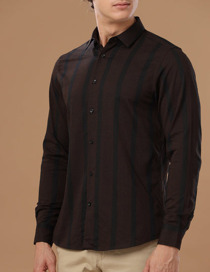 Comfort Fit Striped Chestnut Smart Casual Cotton Shirt (RICKY)