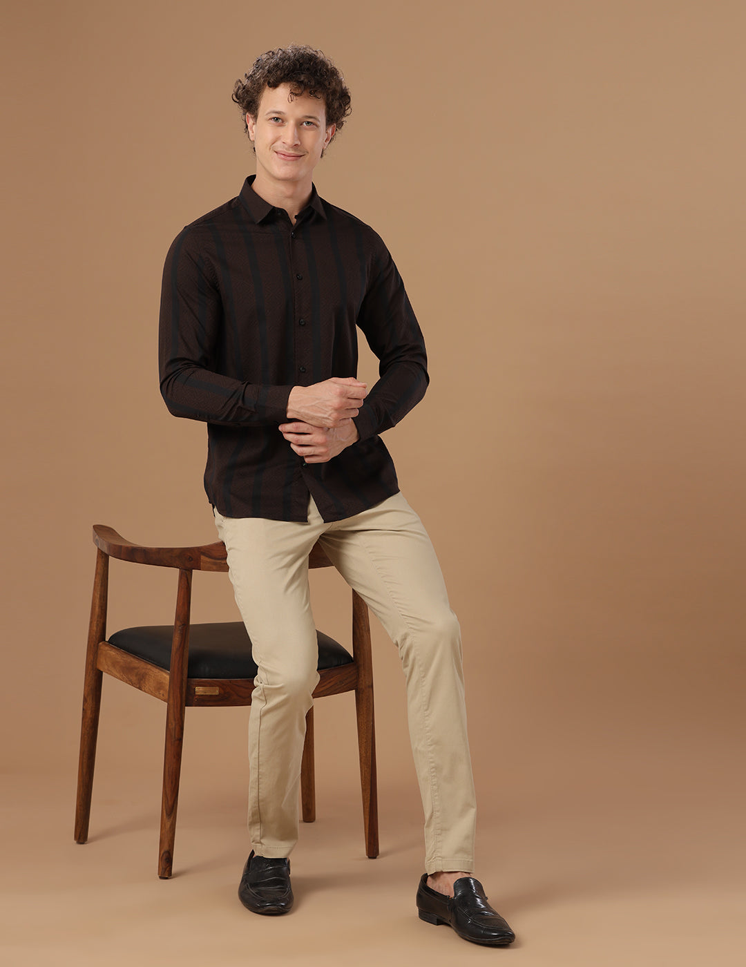 Comfort Fit Striped Chestnut Smart Casual Cotton Shirt (RICKY)