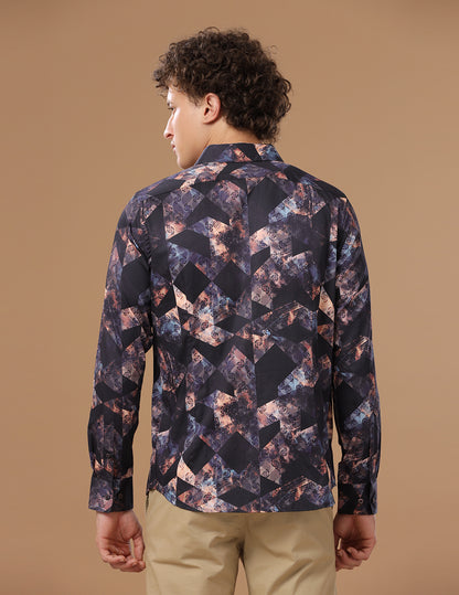 Rose Brown Print Smart Satin Shirt