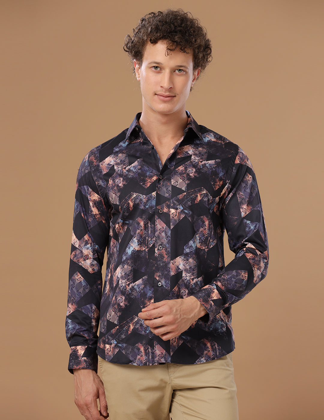 Rose Brown Print Smart Satin Shirt