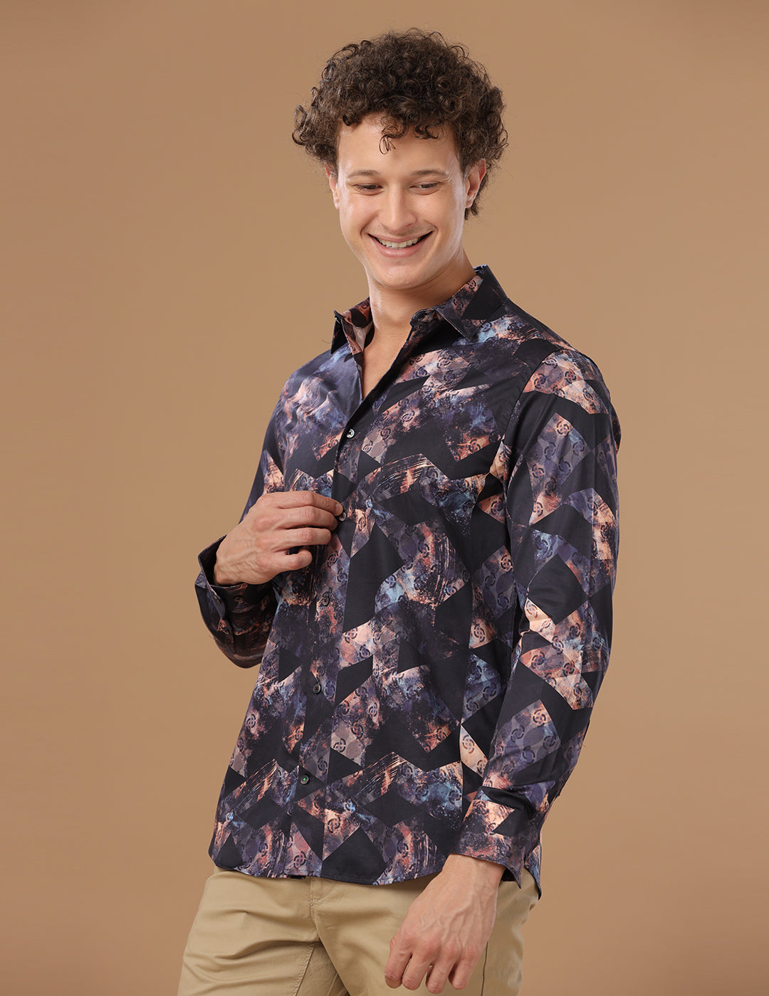 Rose Brown Print Smart Satin Shirt