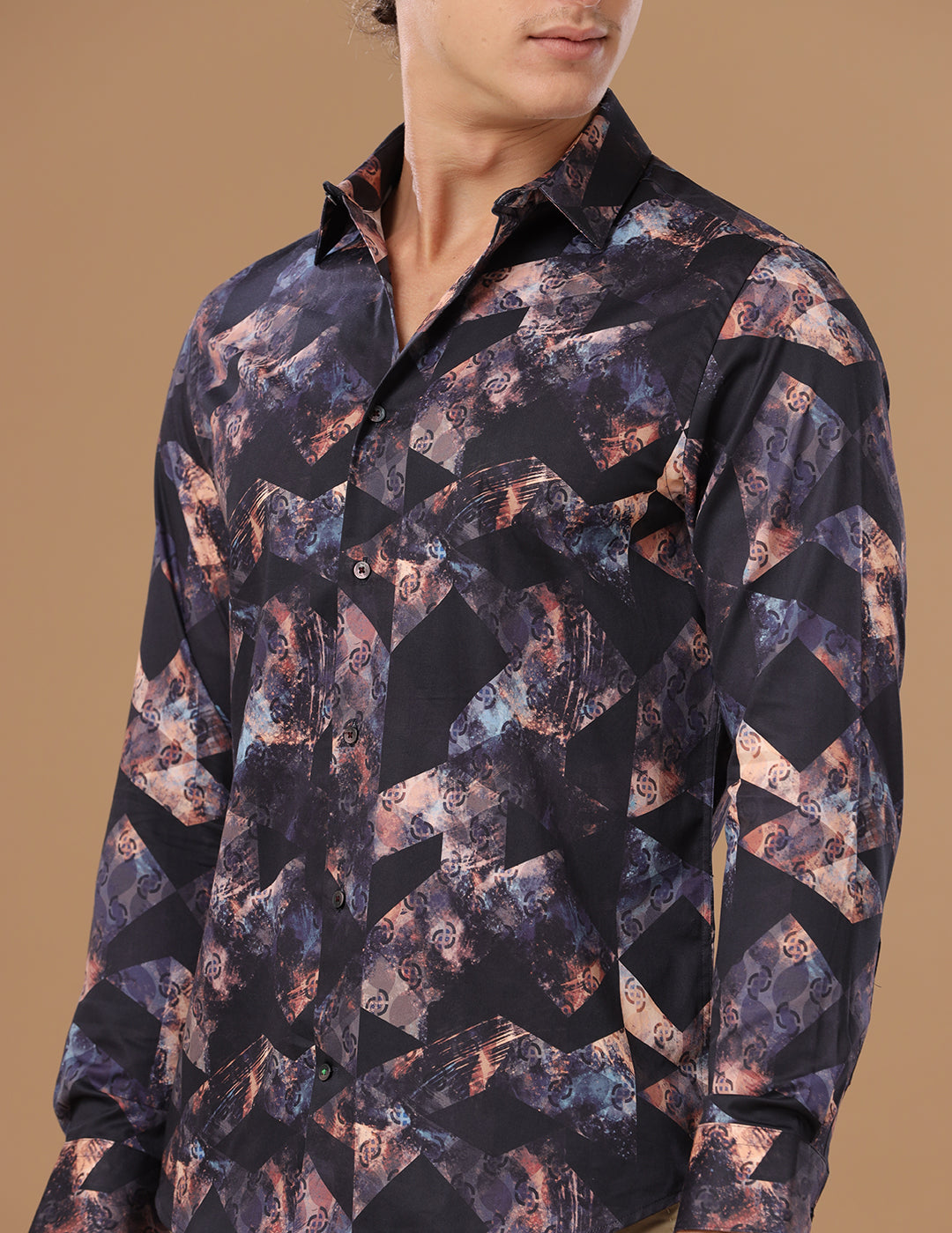 Rose Brown Print Smart Satin Shirt