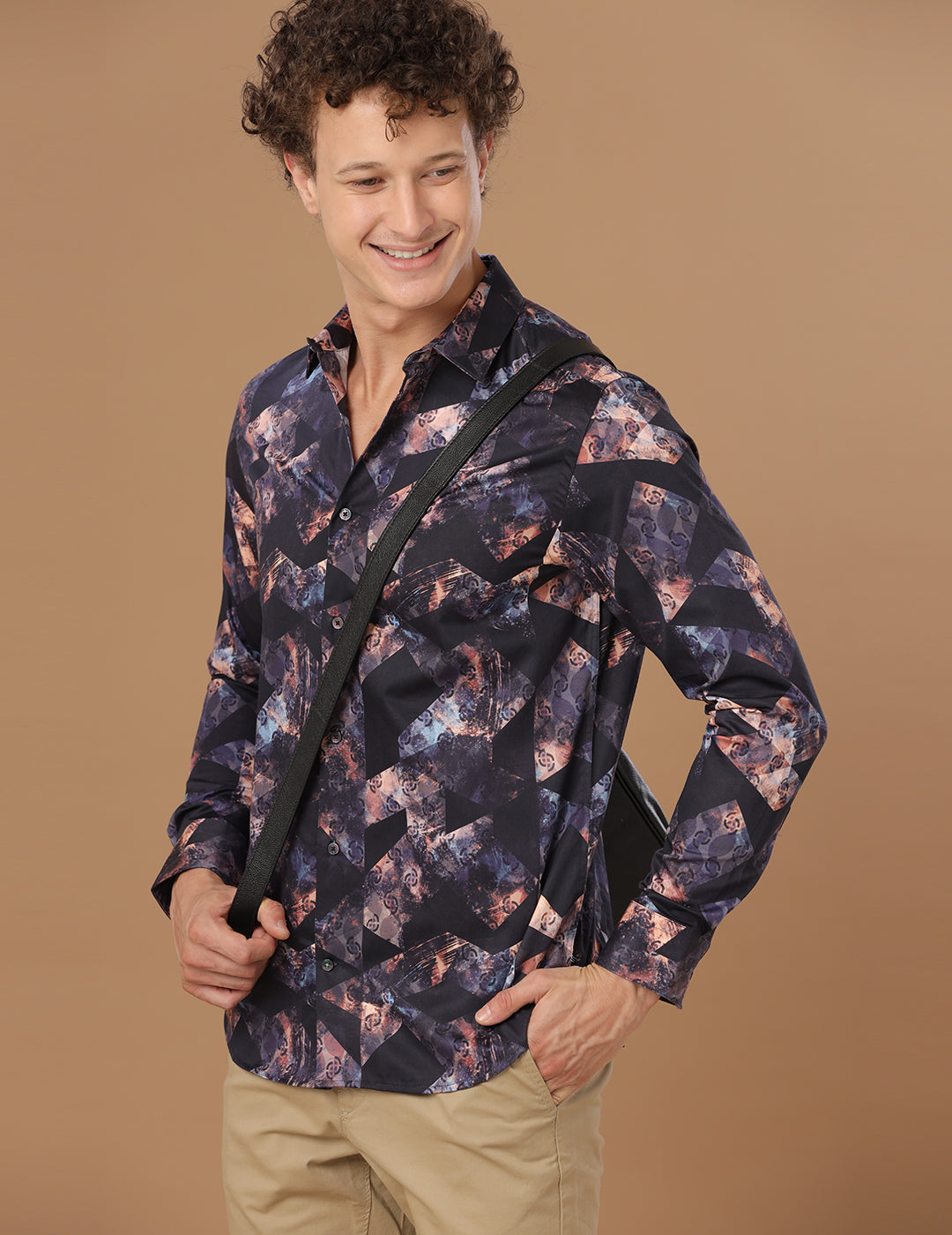 Rose Brown Print Smart Satin Shirt