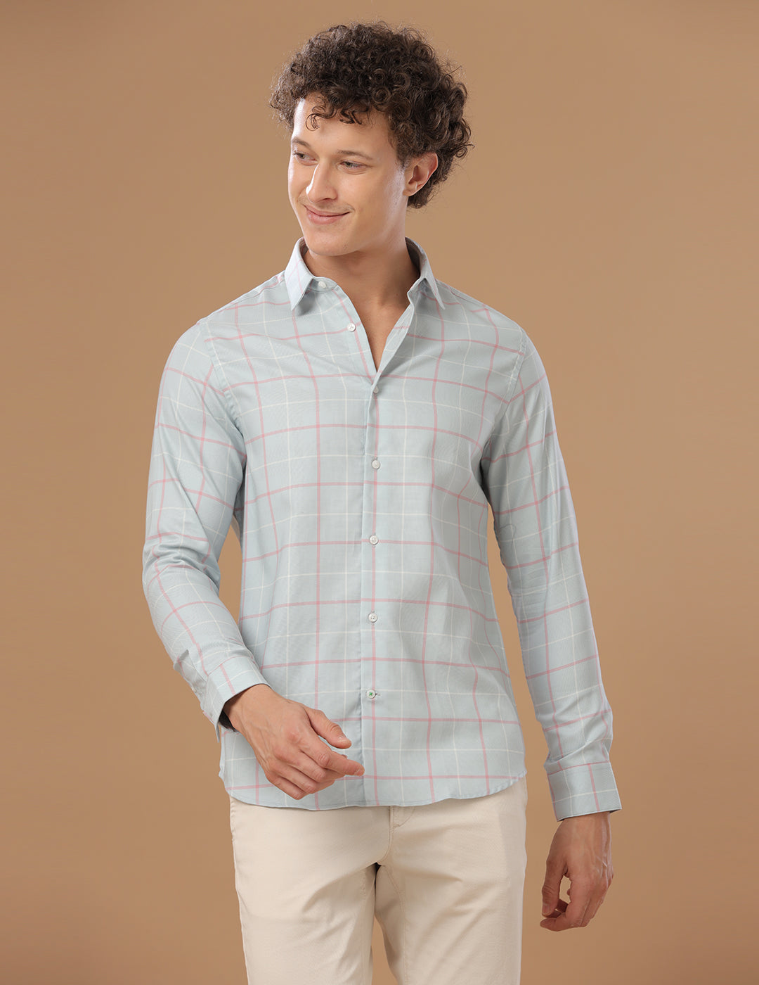 SlimFit Block-Check Surf Spray Smart Casual Cotton Shirt (HUNT)