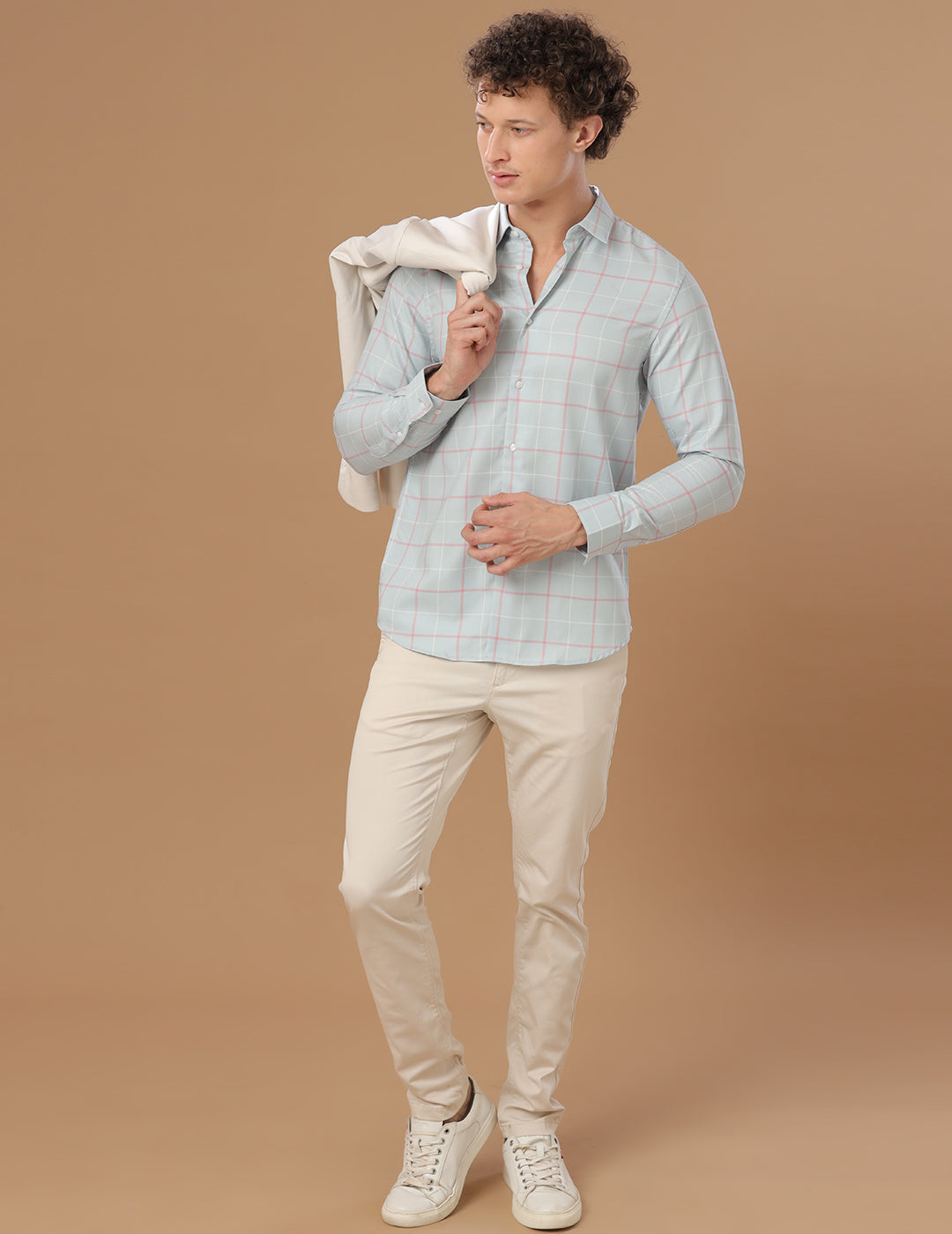 SlimFit Block-Check Surf Spray Smart Casual Cotton Shirt (HUNT)