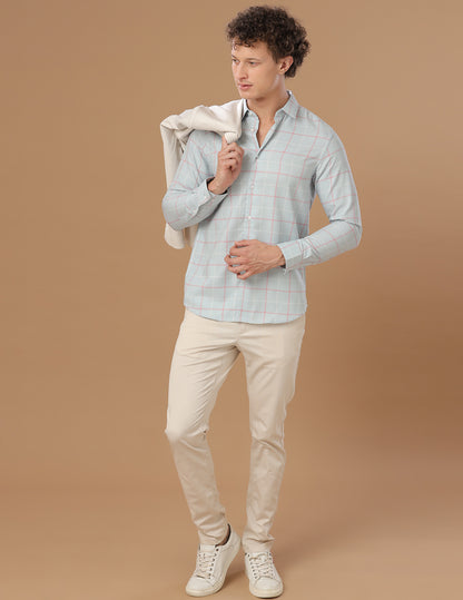 SlimFit Block-Check Surf Spray Smart Casual Cotton Shirt (HUNT)