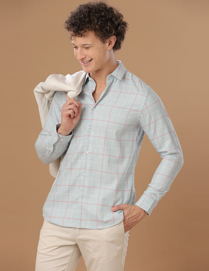 SlimFit Block-Check Surf Spray Smart Casual Cotton Shirt (HUNT)