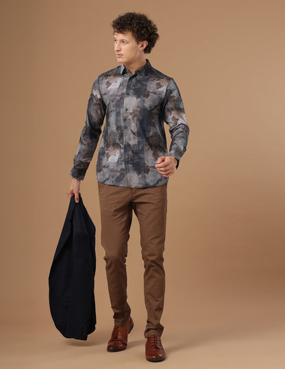 Comfort Fit Printed Lead Smart Casual Cotton Tencel Shirt (CHANTRY)