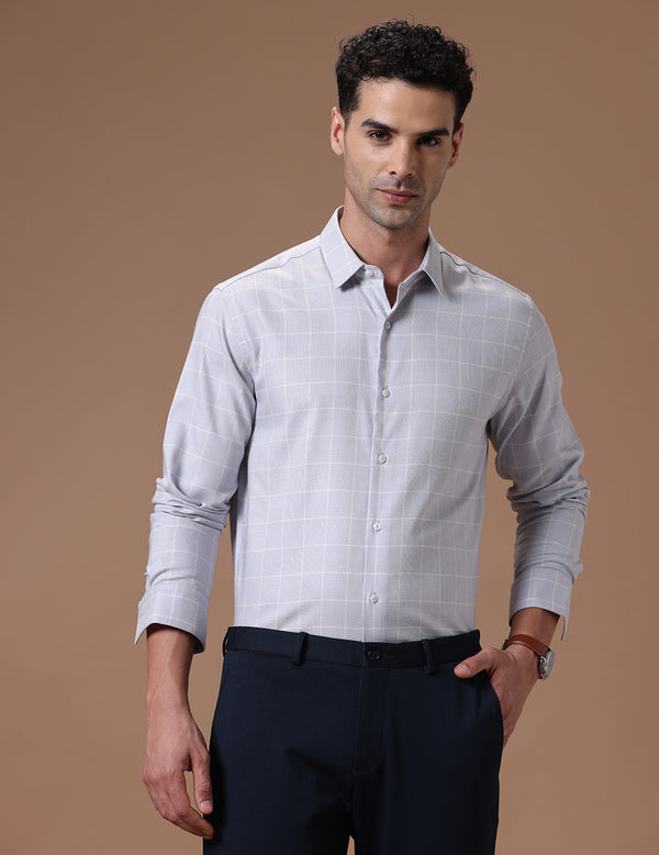 Slim Fit Check Light Ash Smart Casual Supima Cotton Shirt (MOYE)