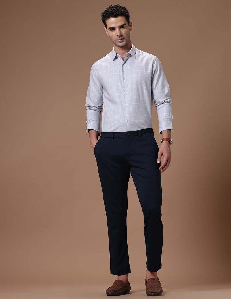 Slim Fit Check Light Ash Smart Casual Supima Cotton Shirt (MOYE)