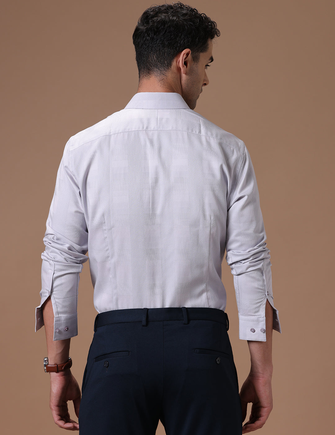 Slim Fit Check Light Ash Smart Casual Supima Cotton Shirt (MOYE)