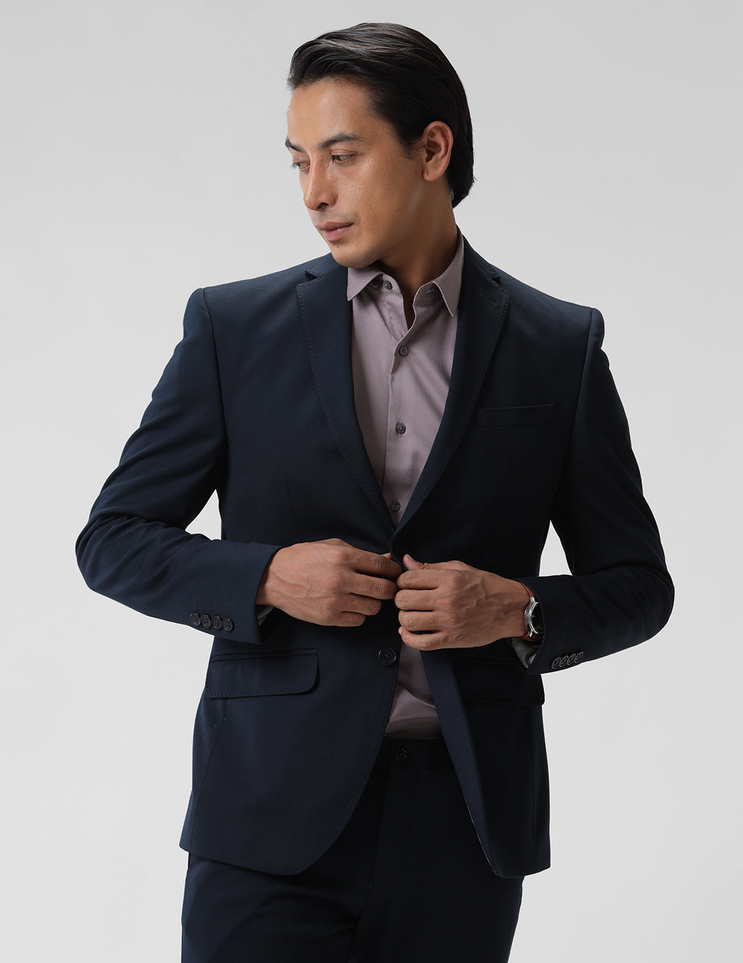 Men's Slim Fit Single Breasted Dark Blue Formal Blazer