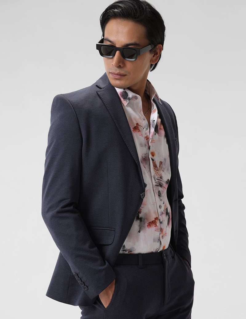 Men's Slim Fit Single Breasted Dark Blue Formal Blazer