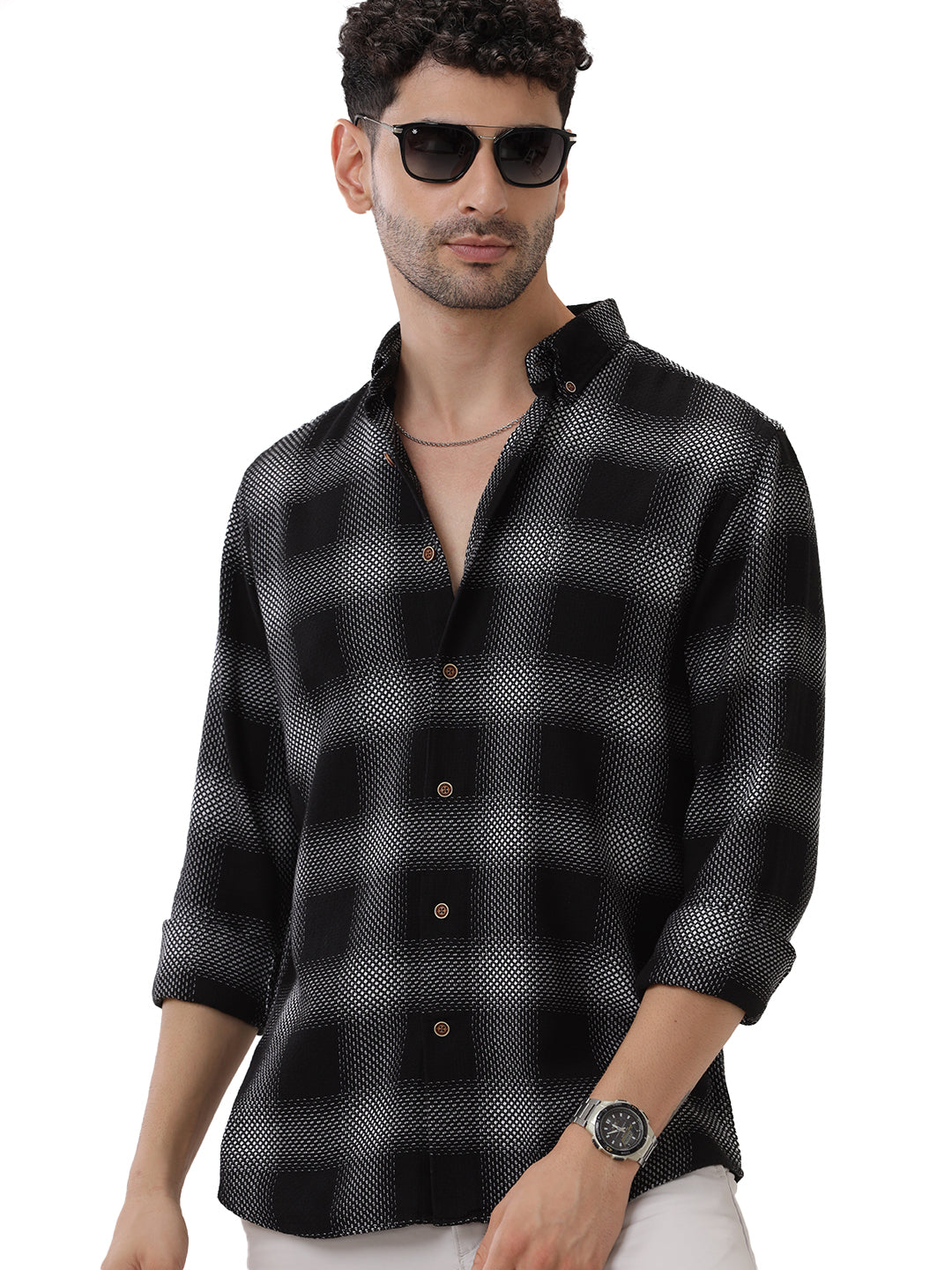 DOBBY CHECKS SEMI-FORMAL SHIRT