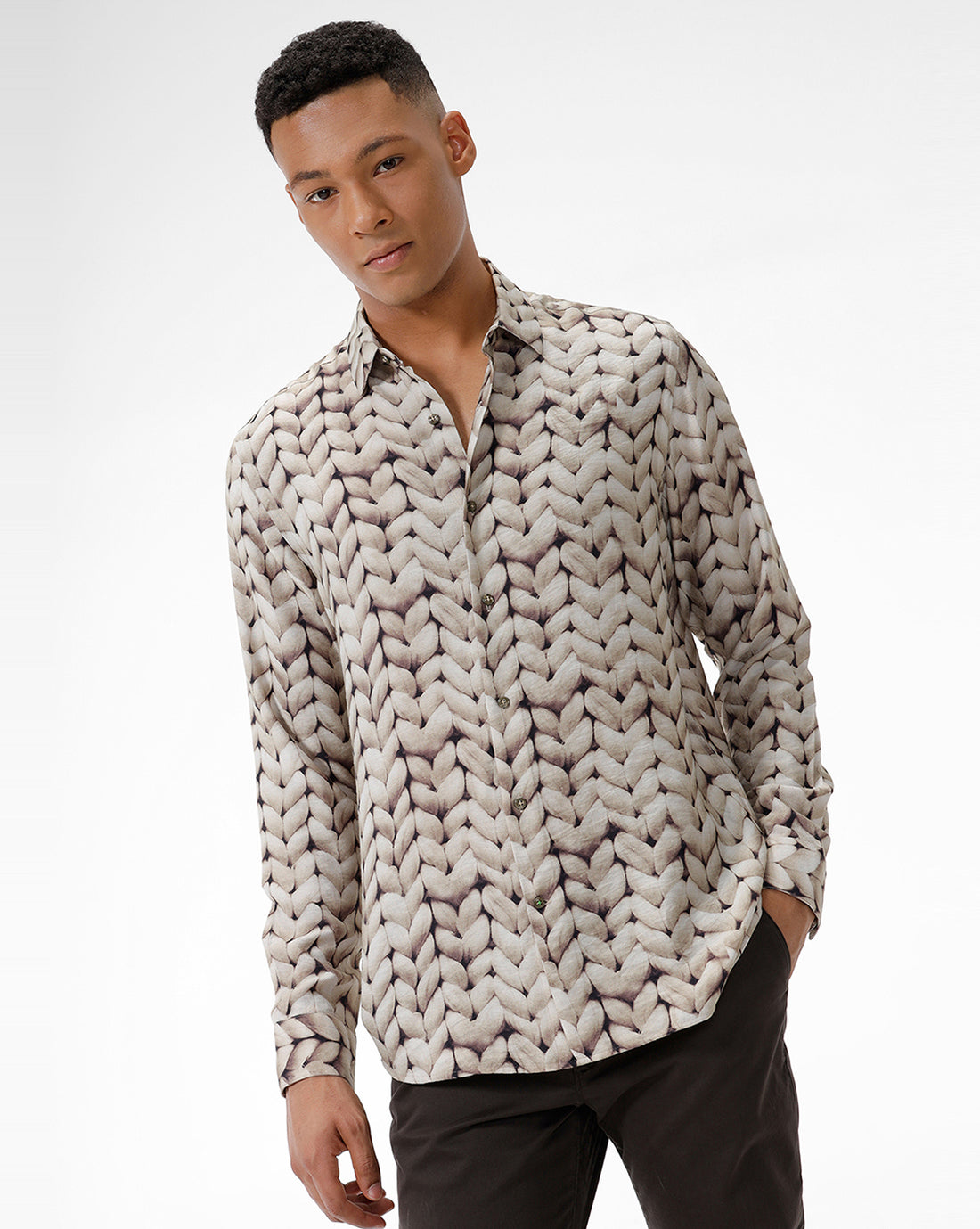 Beige Rope Print Casual Shirt