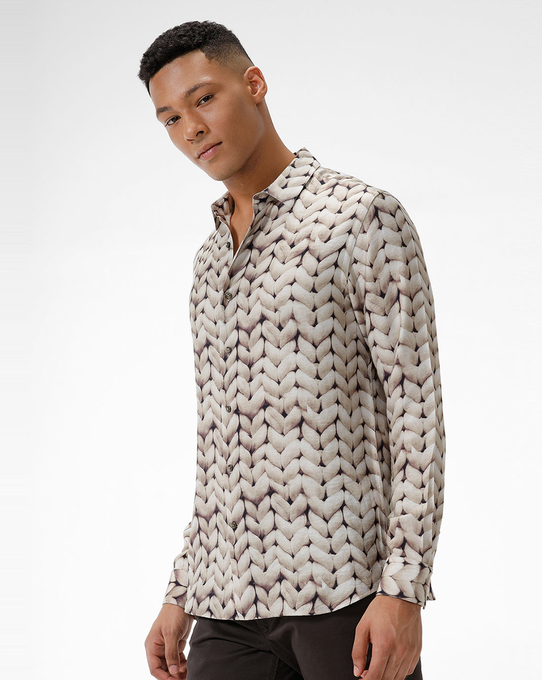 Beige Rope Print Casual Shirt