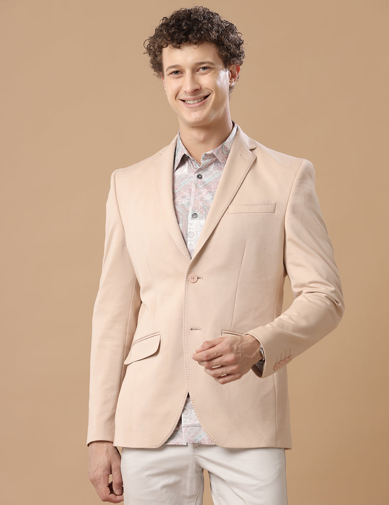 Men's Slim Fit Single Breasted Beige Formal Blazer