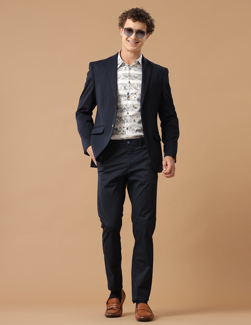Men's Slim Fit Single Breasted Dark Blue Formal Blazer