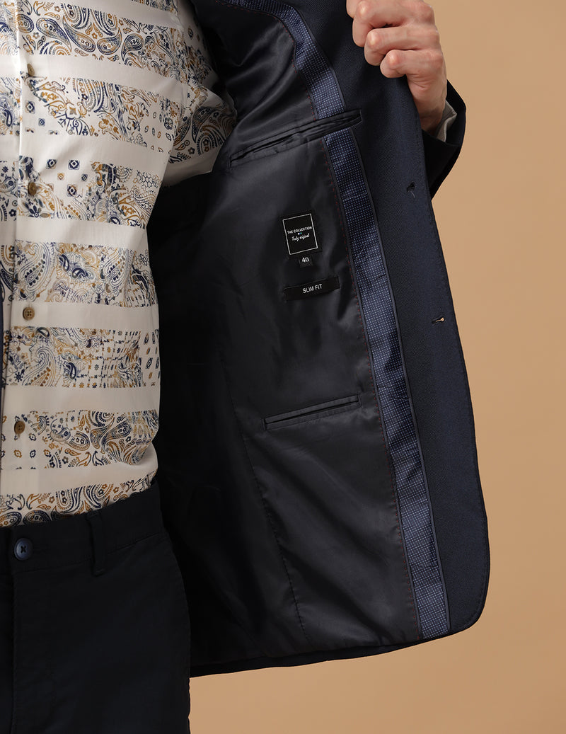 Men's Slim Fit Single Breasted Dark Blue Formal Blazer