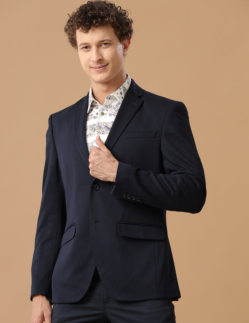 Men's Slim Fit Single Breasted Dark Blue Formal Blazer
