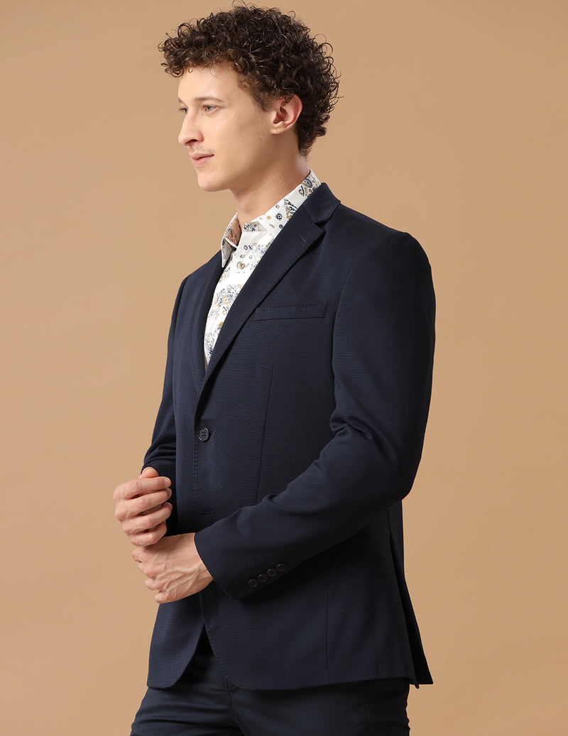 Men's Slim Fit Single Breasted Dark Blue Formal Blazer