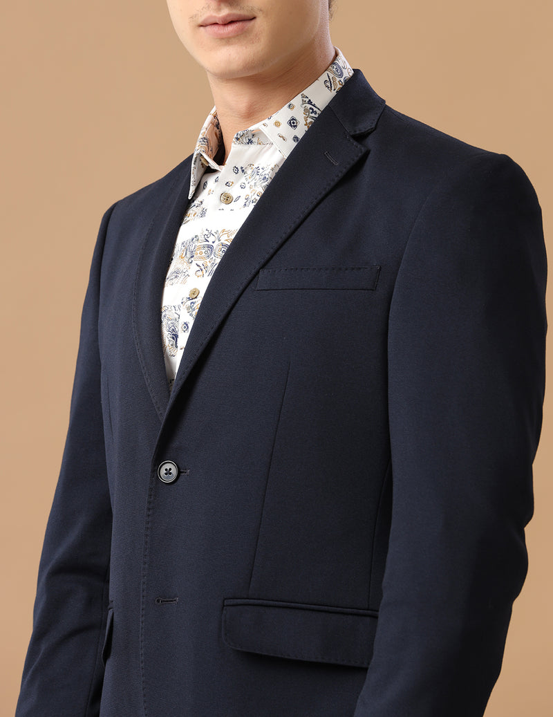 Men's Slim Fit Single Breasted Dark Blue Formal Blazer