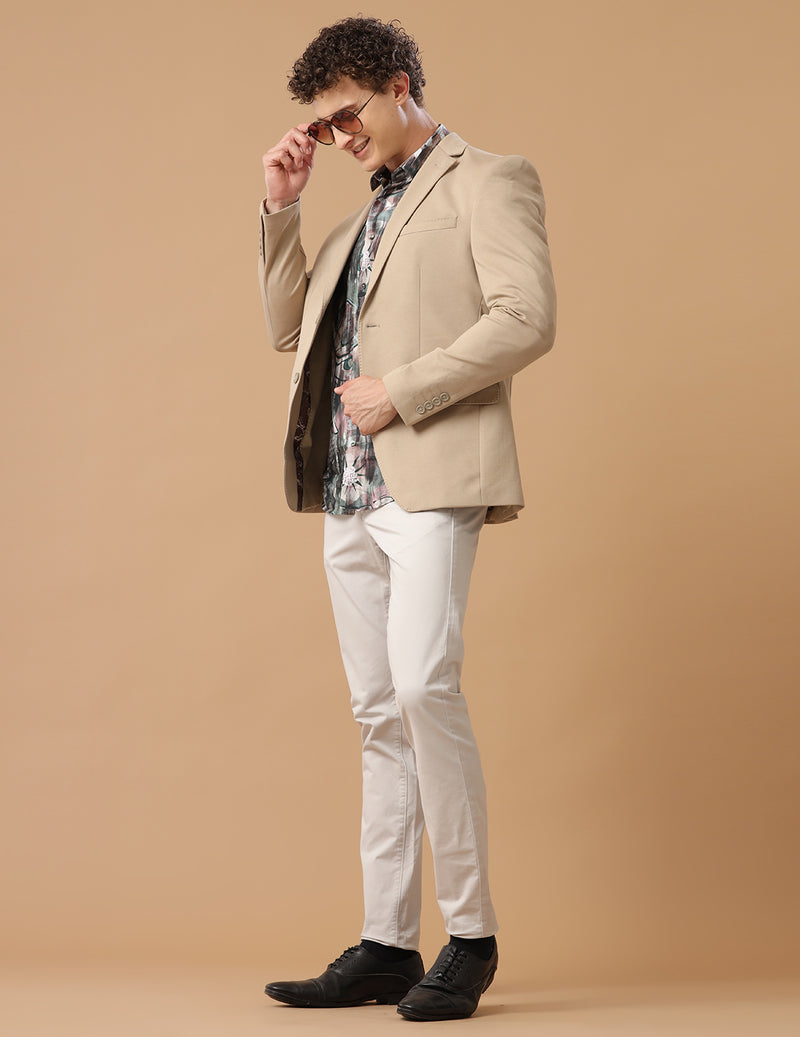 Men's Slim Fit Single Breasted Beige Formal Blazer