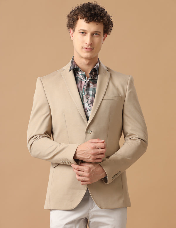 Men's Slim Fit Single Breasted Beige Formal Blazer