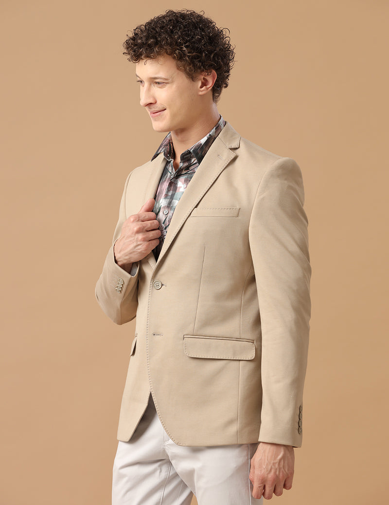 Men's Slim Fit Single Breasted Beige Formal Blazer