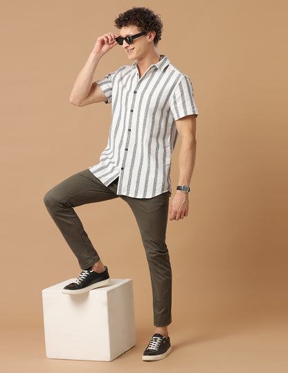 Comfort fit Cotton Green wide Stripe Casual Half sleeve Shirt (NUE)