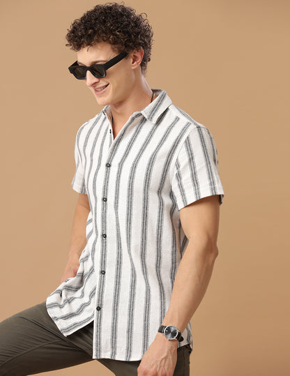 Comfort fit Cotton Green wide Stripe Casual Half sleeve Shirt (NUE)