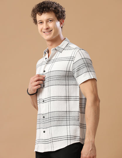 Comfort fit Cotton Checks White Casual Half sleeve Shirt (SEA)