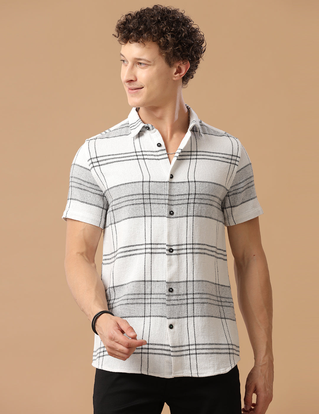 Comfort fit Cotton Checks White Casual Half sleeve Shirt (SEA)