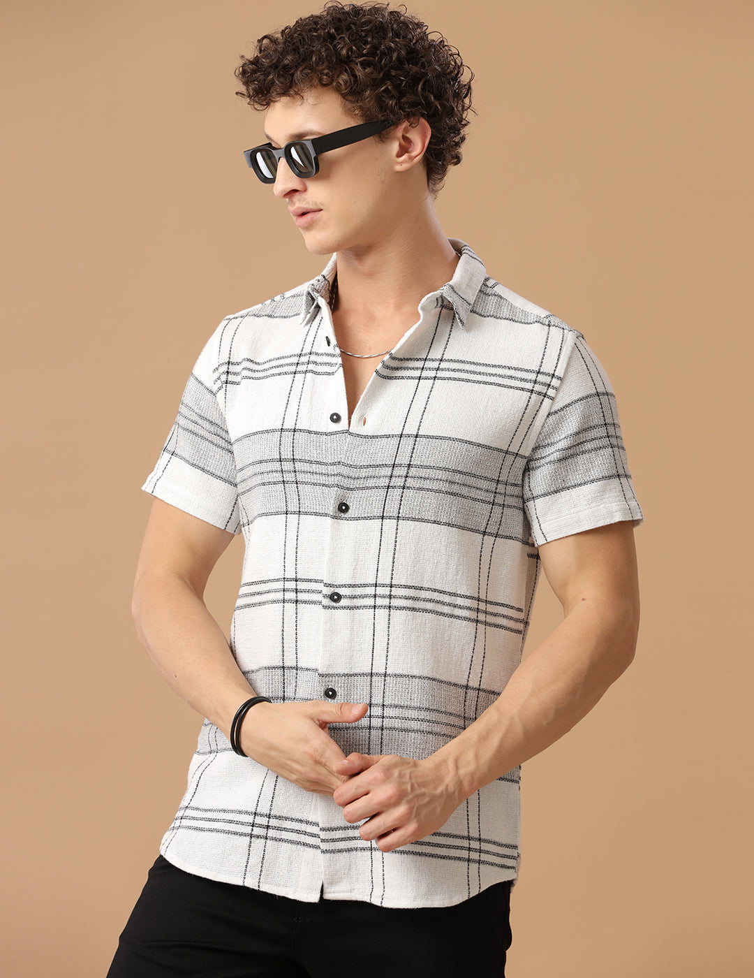 Comfort fit Cotton Checks White Casual Half sleeve Shirt (SEA)