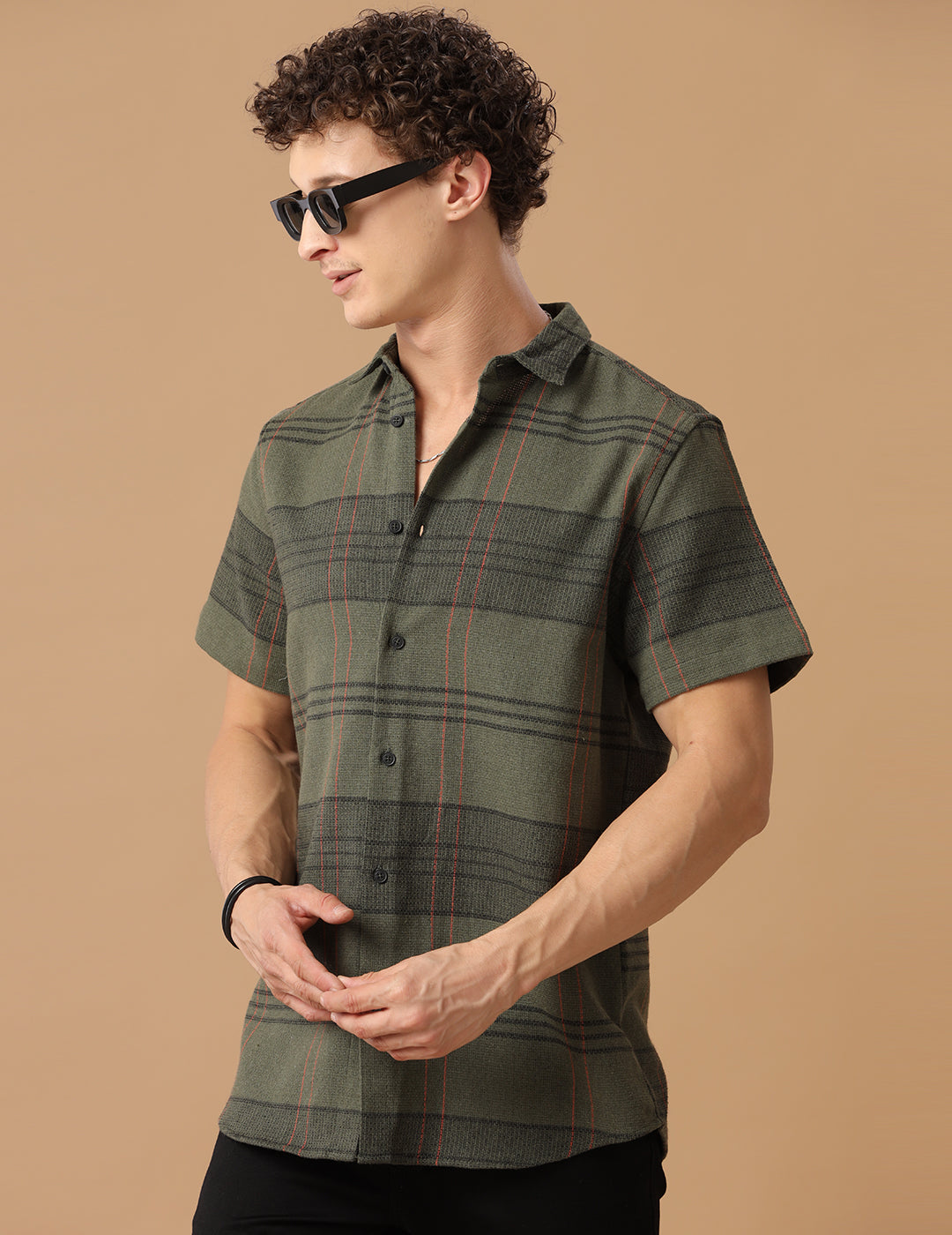 Comfort fit Cotton Checks Green Casual Half sleeve Shirt (SKY)