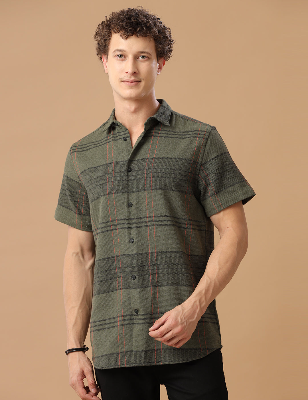 Comfort fit Cotton Checks Green Casual Half sleeve Shirt (SKY)