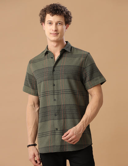 Comfort fit Cotton Checks Green Casual Half sleeve Shirt (SKY)