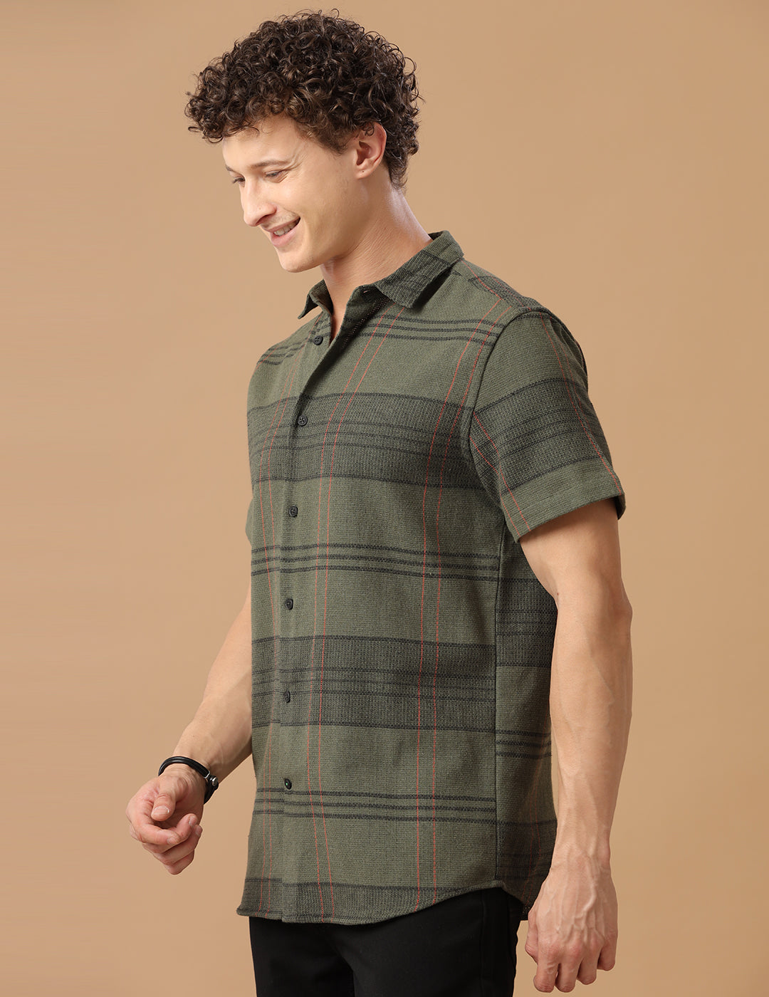 Comfort fit Cotton Checks Green Casual Half sleeve Shirt (SKY)